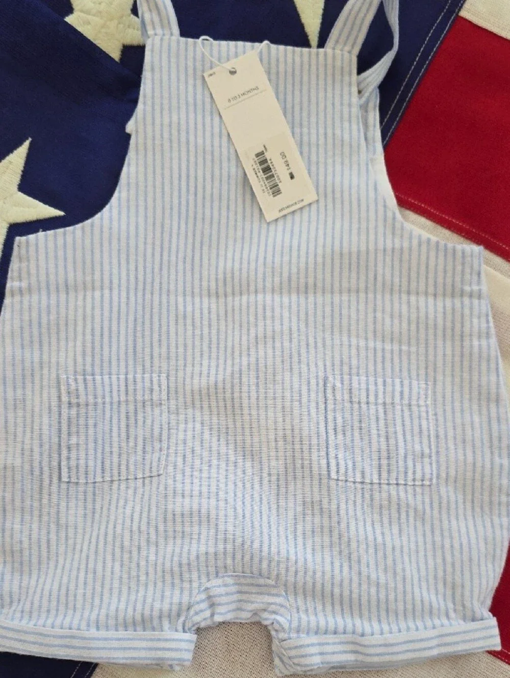 Janie and Jack Light Blue & White Striped Cotton Overalls